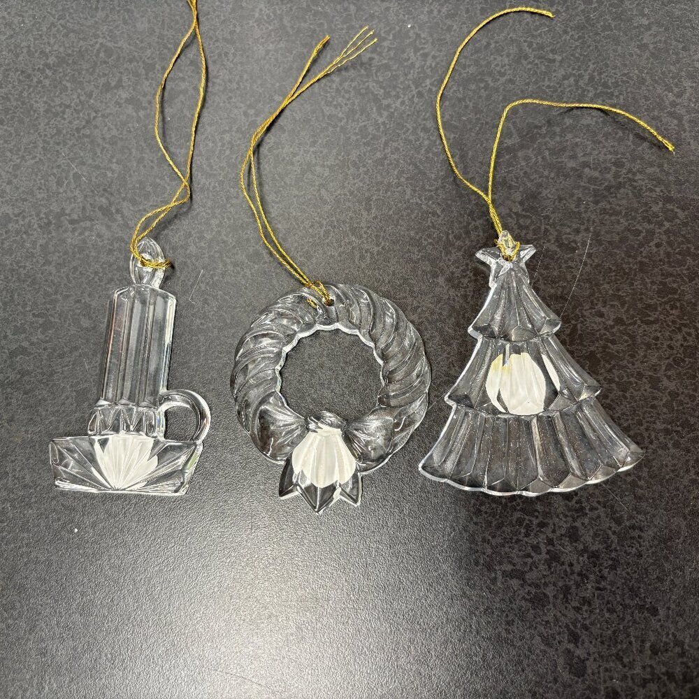 Princess House Lead Crystal Wreath, Christmas Tree  & Candle Stick Set Of 3 #729